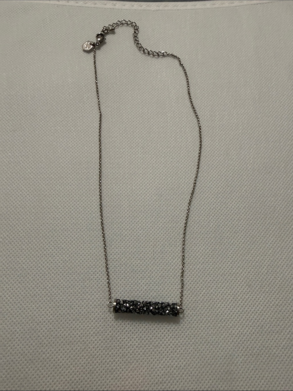 Touchstone Crystal Silver Bar Necklace with Black Crystal